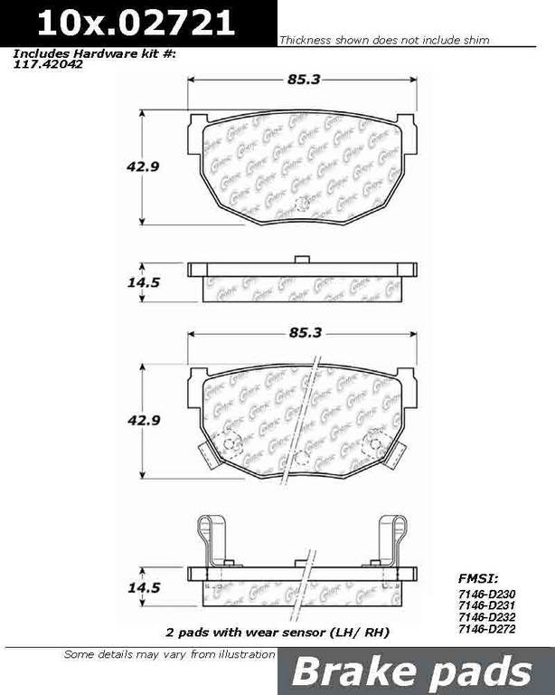 Posi Quiet Ceramic Brake Pads with Hardware  top view frsport 105.02721