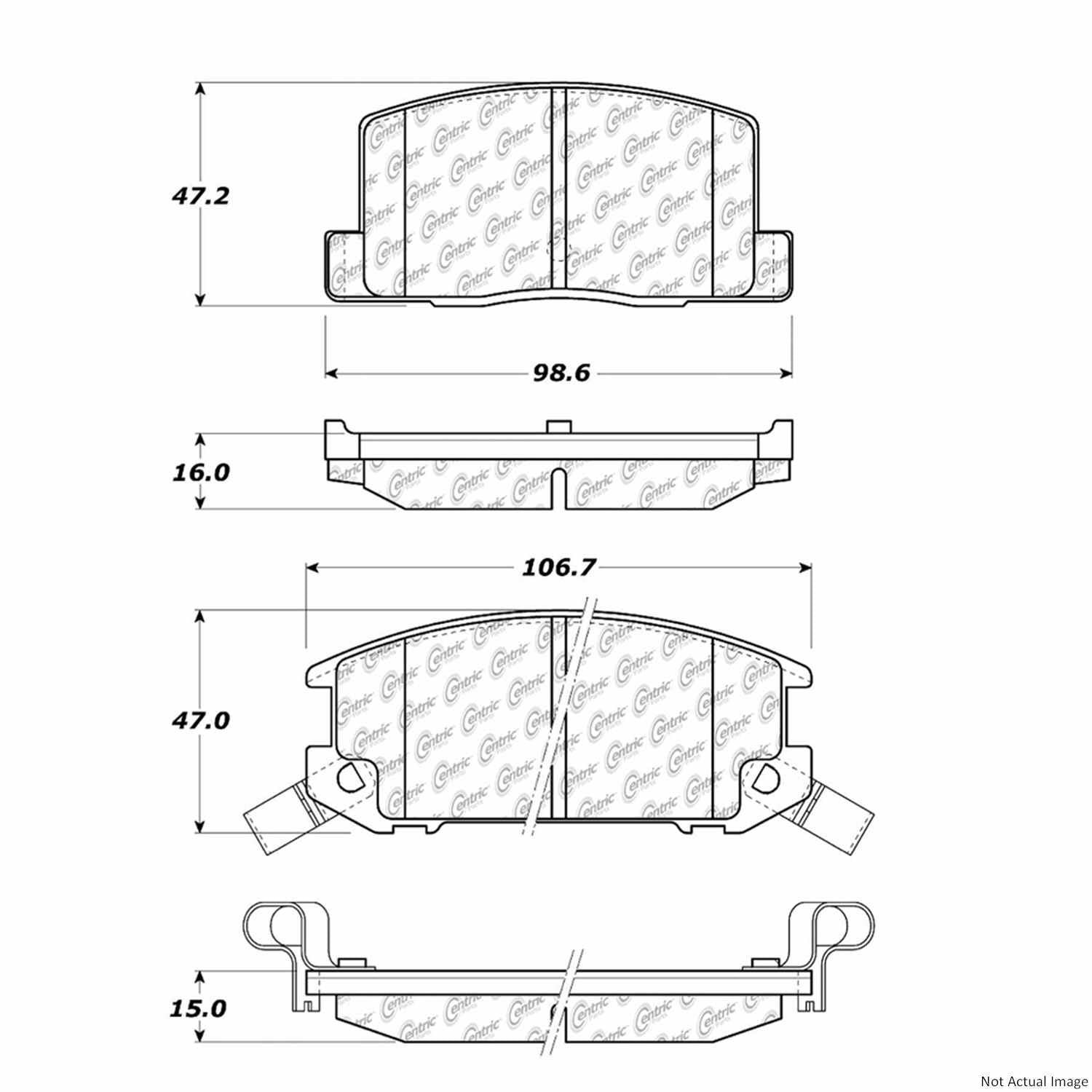 Posi Quiet Ceramic Brake Pads with Hardware  top view frsport 105.03090