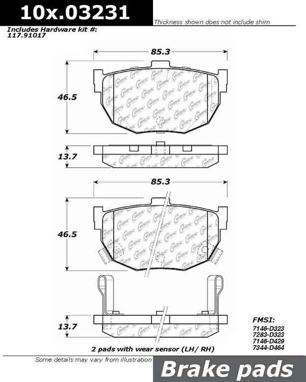 Posi Quiet Ceramic Brake Pads with Hardware  top view frsport 105.03231