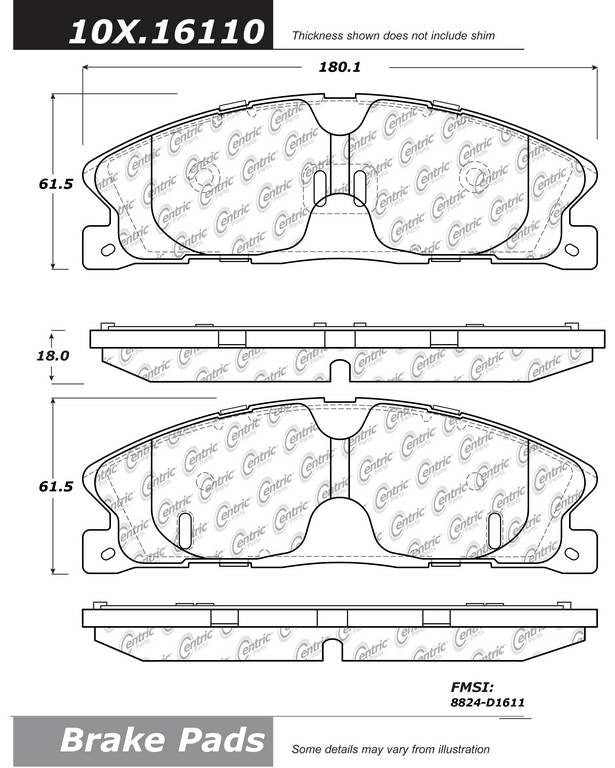 Posi Quiet Ceramic Brake Pads with Hardware  top view frsport 105.16110