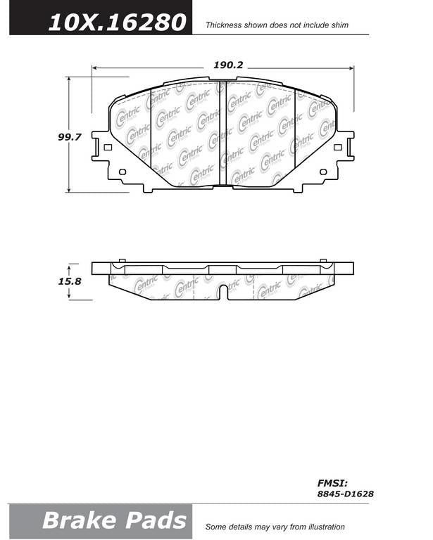 Posi Quiet Ceramic Brake Pads with Hardware  top view frsport 105.16280