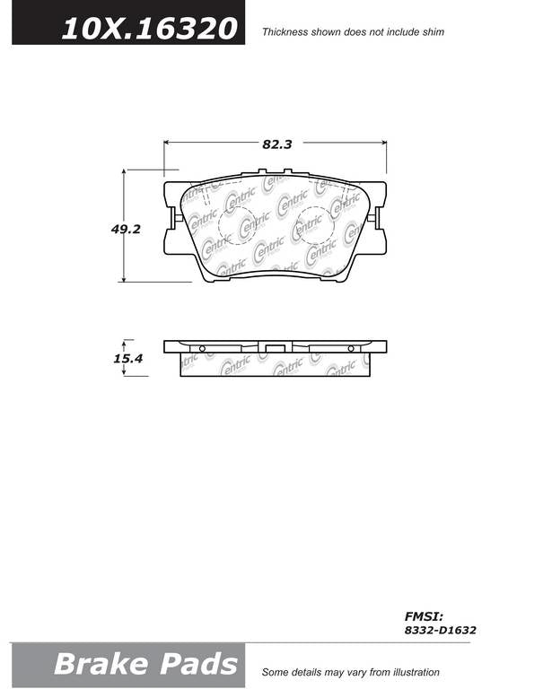 Posi Quiet Ceramic Brake Pads with Hardware  top view frsport 105.16320