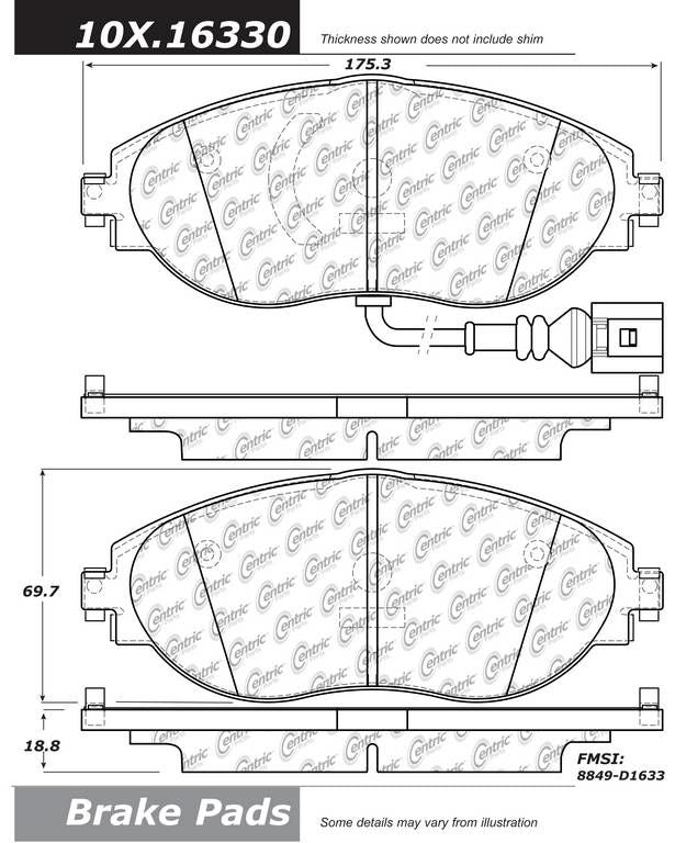 Posi Quiet Ceramic Brake Pads with Hardware  top view frsport 105.16330