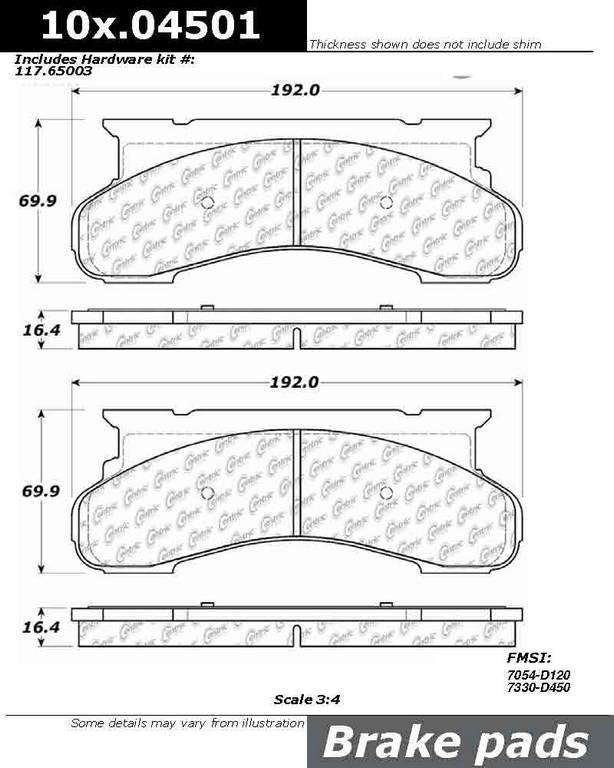 Stoptech Centric Posi-Quiet Extended Wear Brake Pads w/Hardware - Front 106.04501