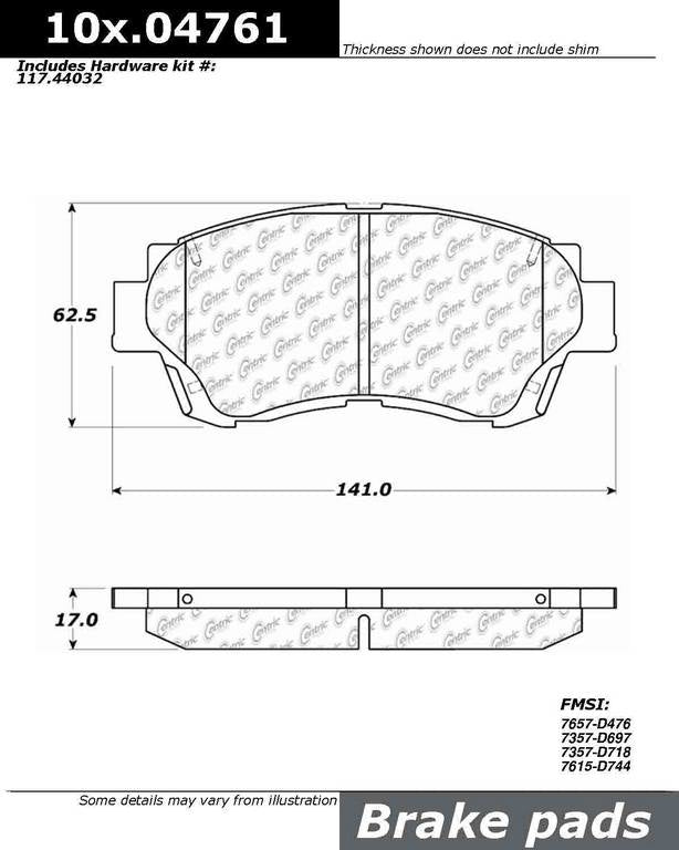 Posi Quiet Extended Wear Brake Pads with Hardware  top view frsport 106.04761