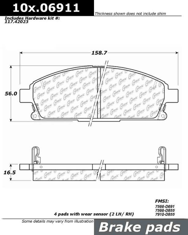 Posi Quiet Extended Wear Brake Pads with Hardware  top view frsport 106.06911