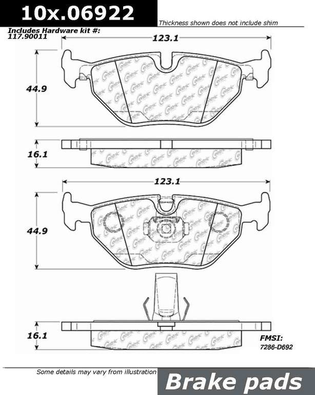 Posi Quiet Extended Wear Brake Pads with Hardware  top view frsport 106.06922