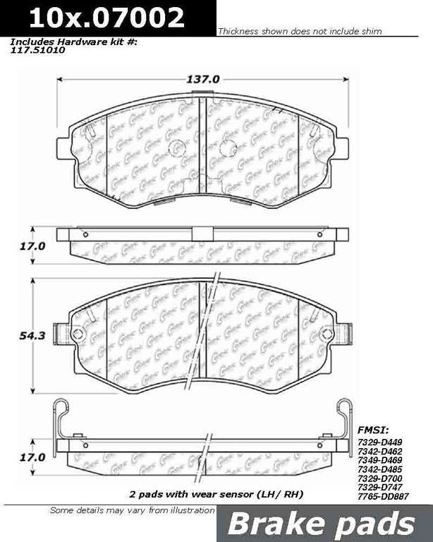 Posi Quiet Extended Wear Brake Pads with Hardware  top view frsport 106.07002