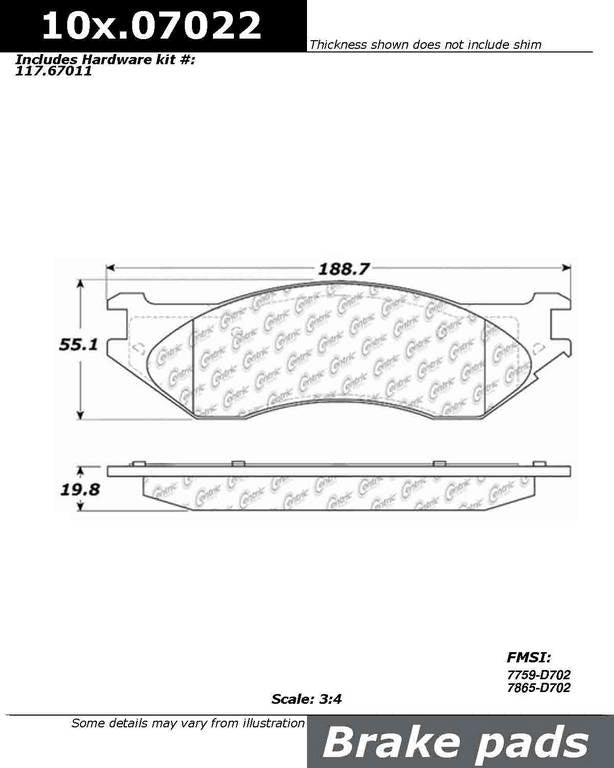 Posi Quiet Extended Wear Brake Pads with Hardware  top view frsport 106.07022