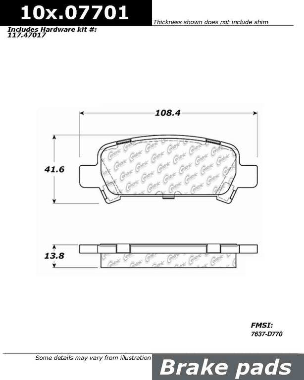 Posi Quiet Extended Wear Brake Pads with Hardware  top view frsport 106.07701