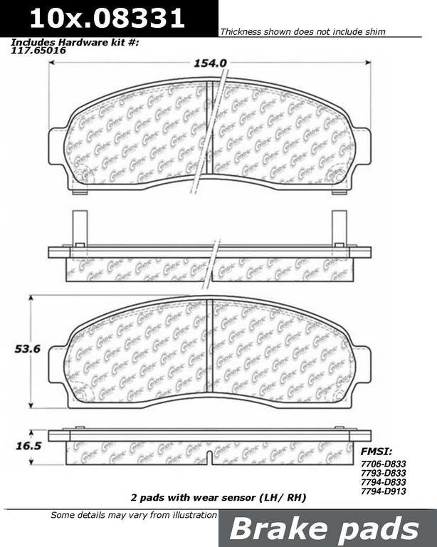 Posi Quiet Extended Wear Brake Pads with Hardware  top view frsport 106.08331