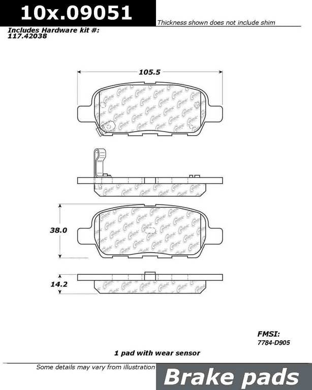 Posi Quiet Extended Wear Brake Pads with Hardware  top view frsport 106.09051