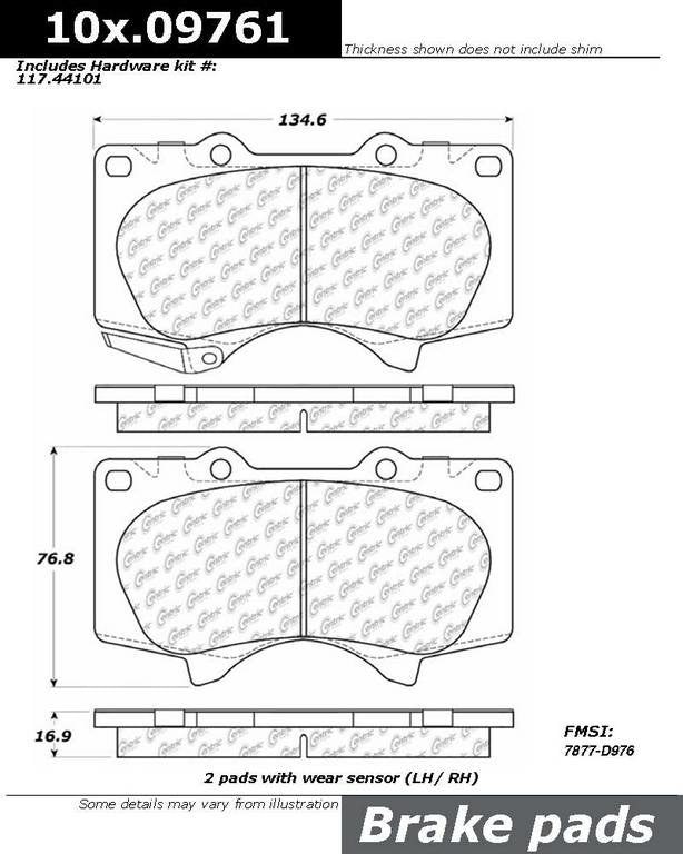 Posi Quiet Extended Wear Brake Pads with Hardware  top view frsport 106.09761