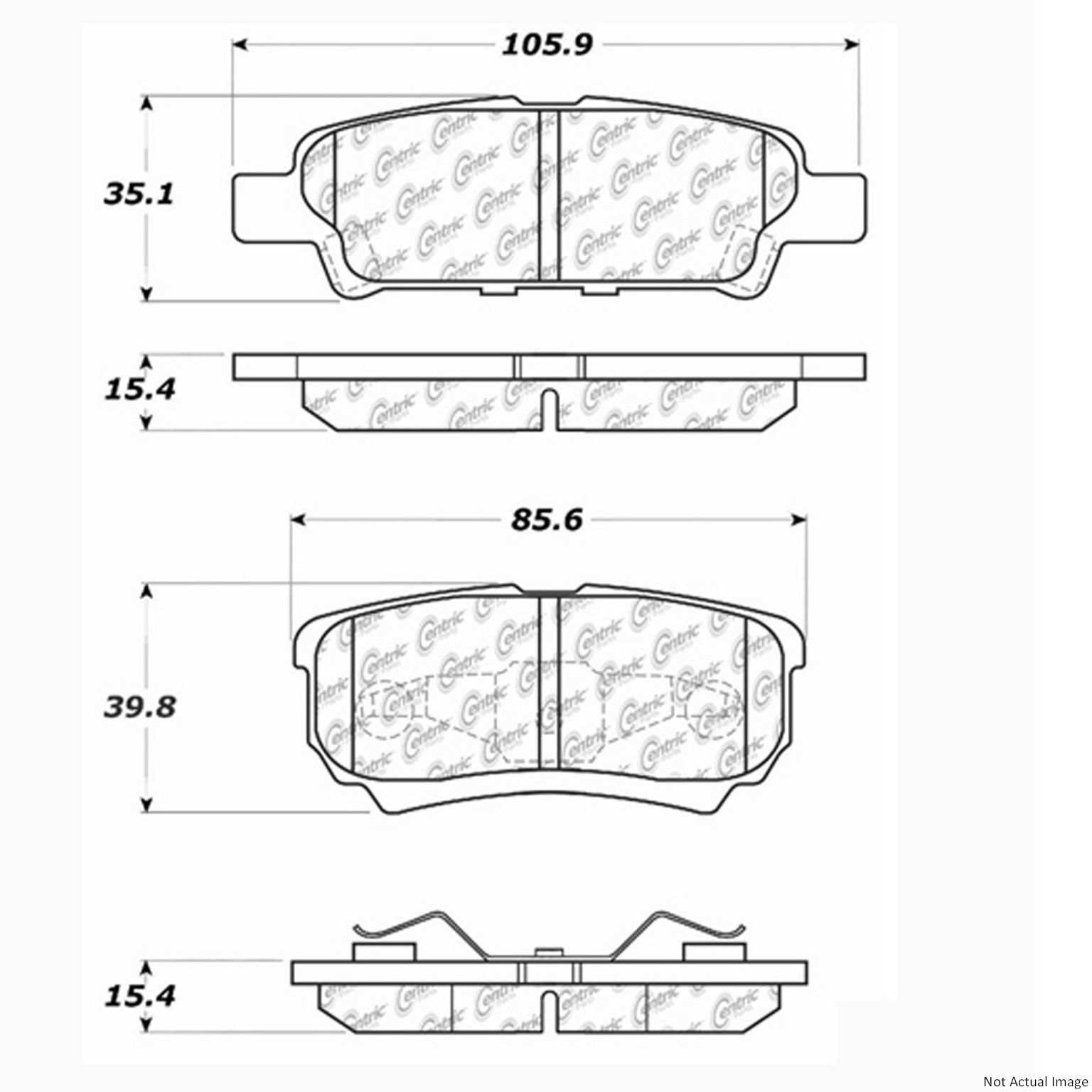 Posi Quiet Extended Wear Brake Pads with Hardware  top view frsport 106.10370