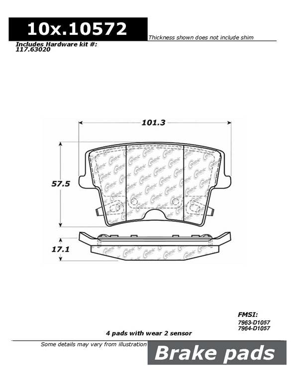 Posi Quiet Extended Wear Brake Pads with Hardware  top view frsport 106.10572