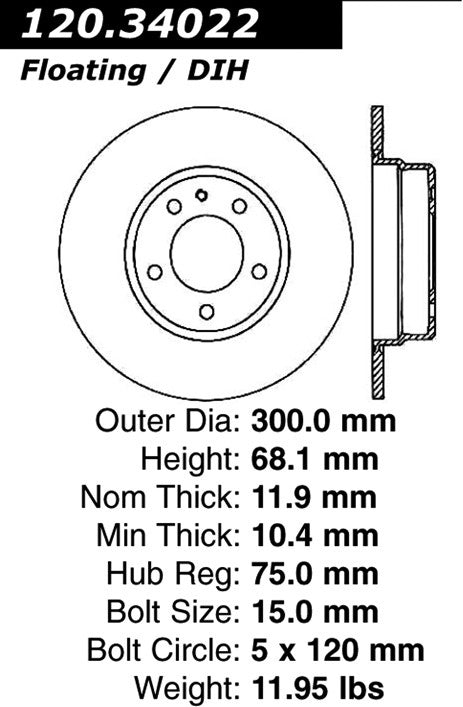 centric parts disc brake rotor  frsport 120.34022