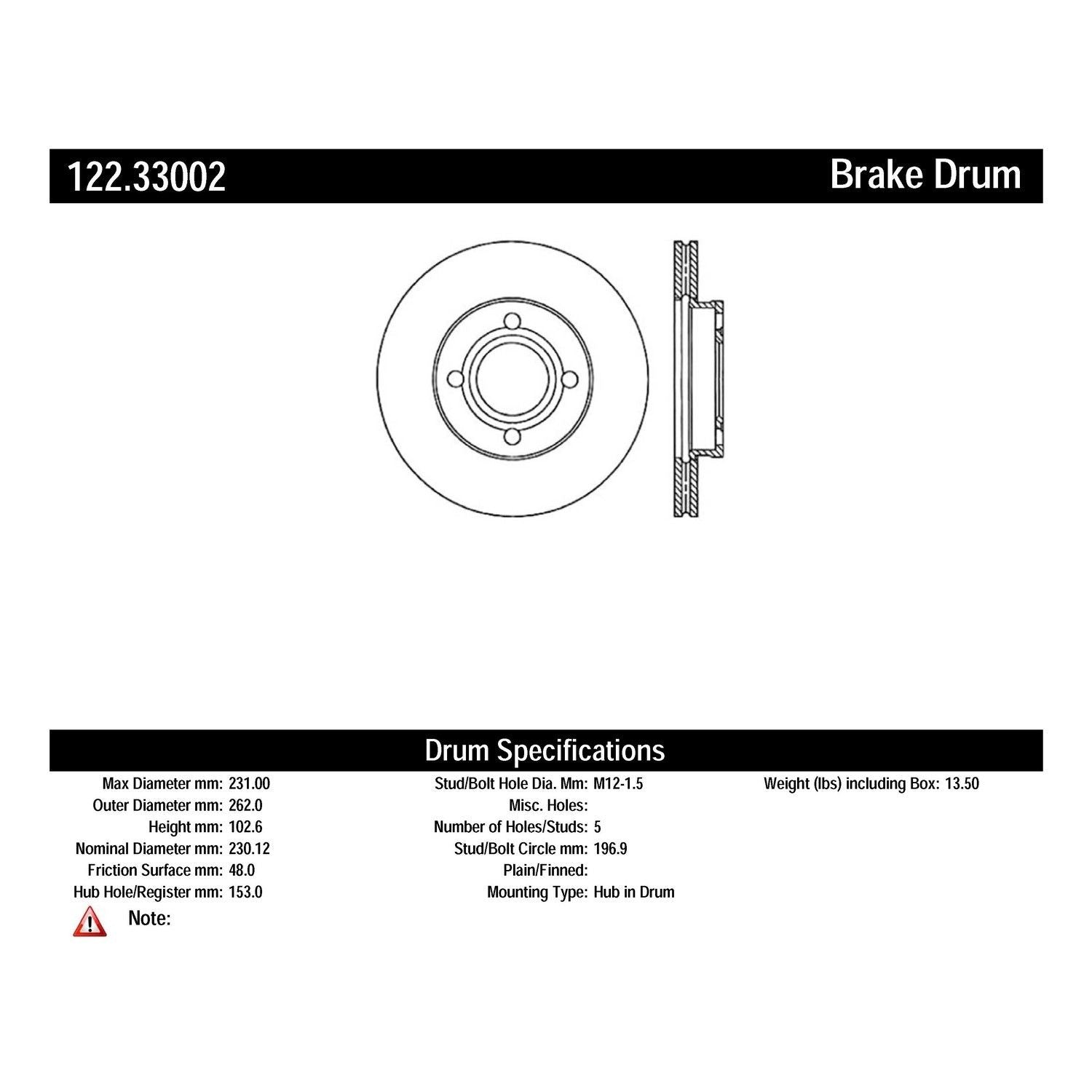 centric parts premium brake drum  frsport 122.33002