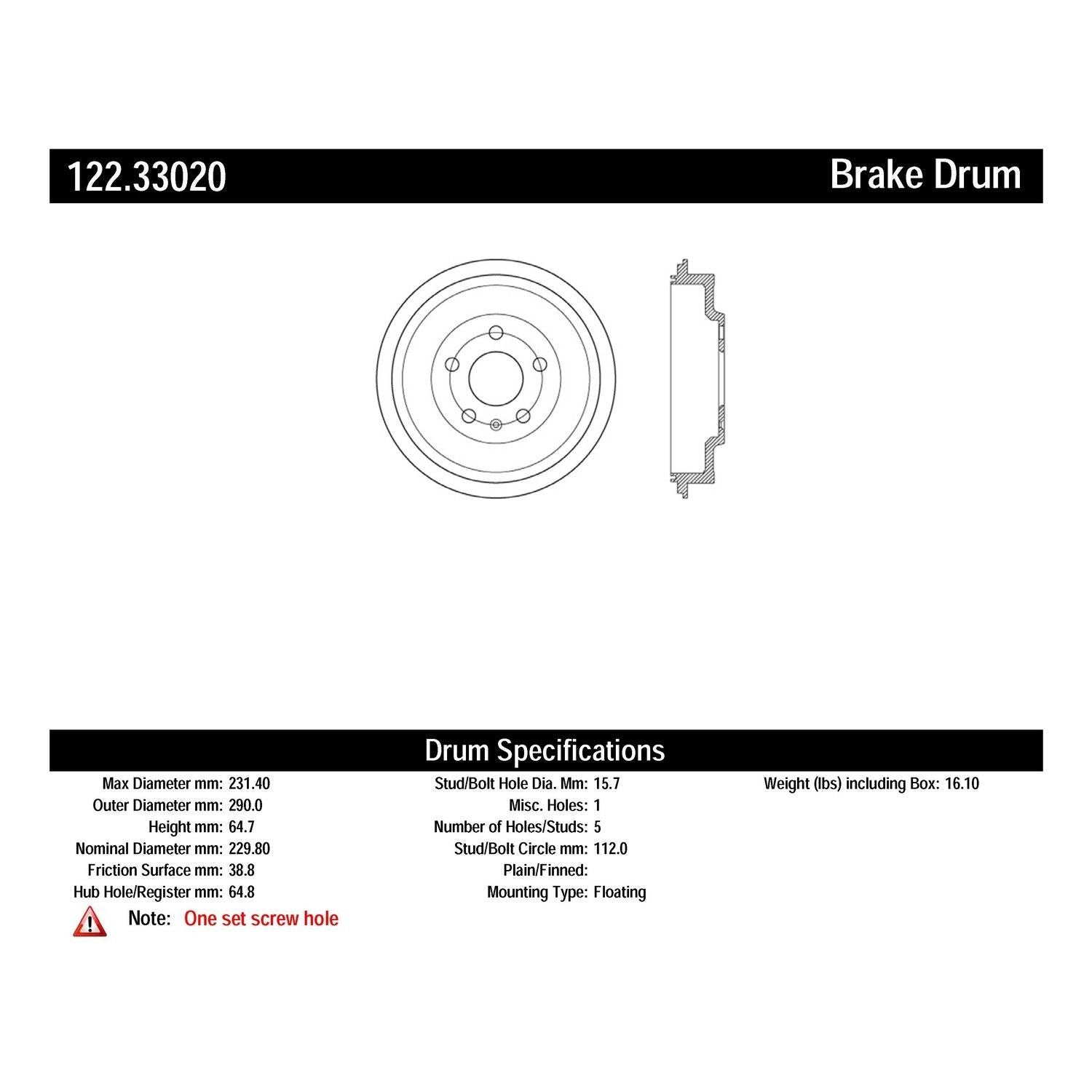 centric parts premium brake drum  frsport 122.33020