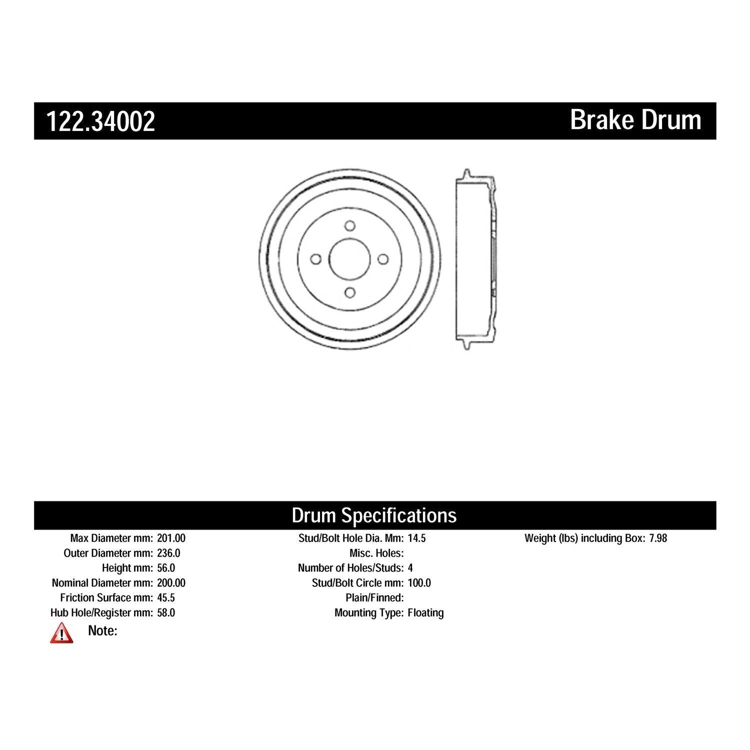 centric parts premium brake drum  frsport 122.34002