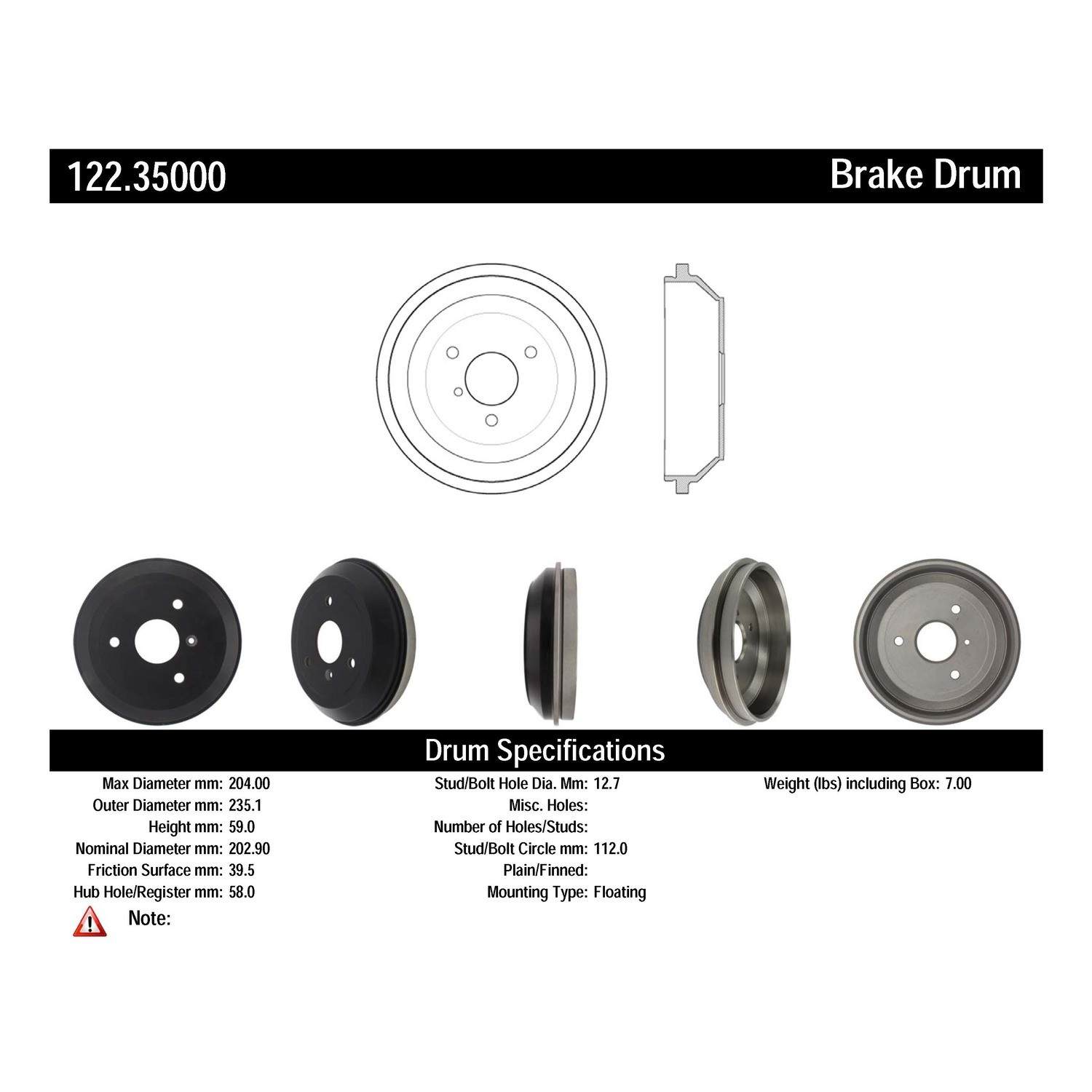 centric parts premium brake drum  frsport 122.35000