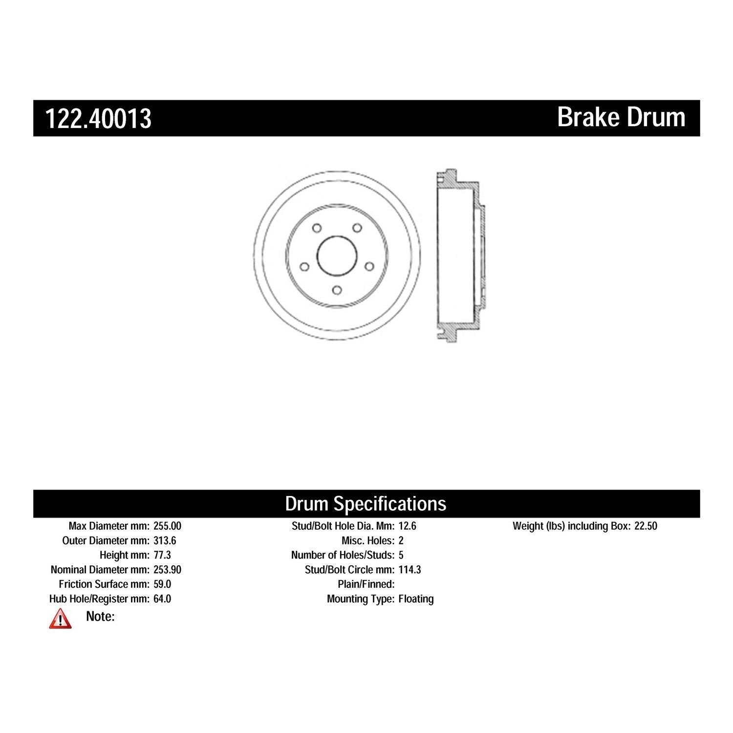 centric parts premium brake drum  frsport 122.40013