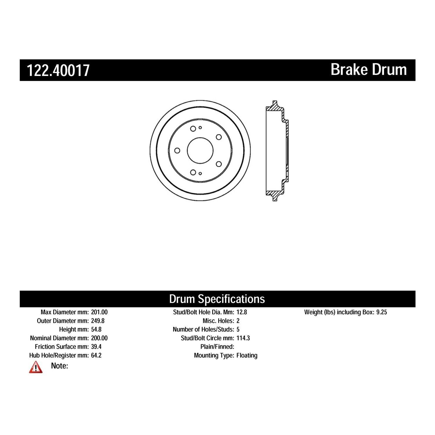 centric parts premium brake drum  frsport 122.40017