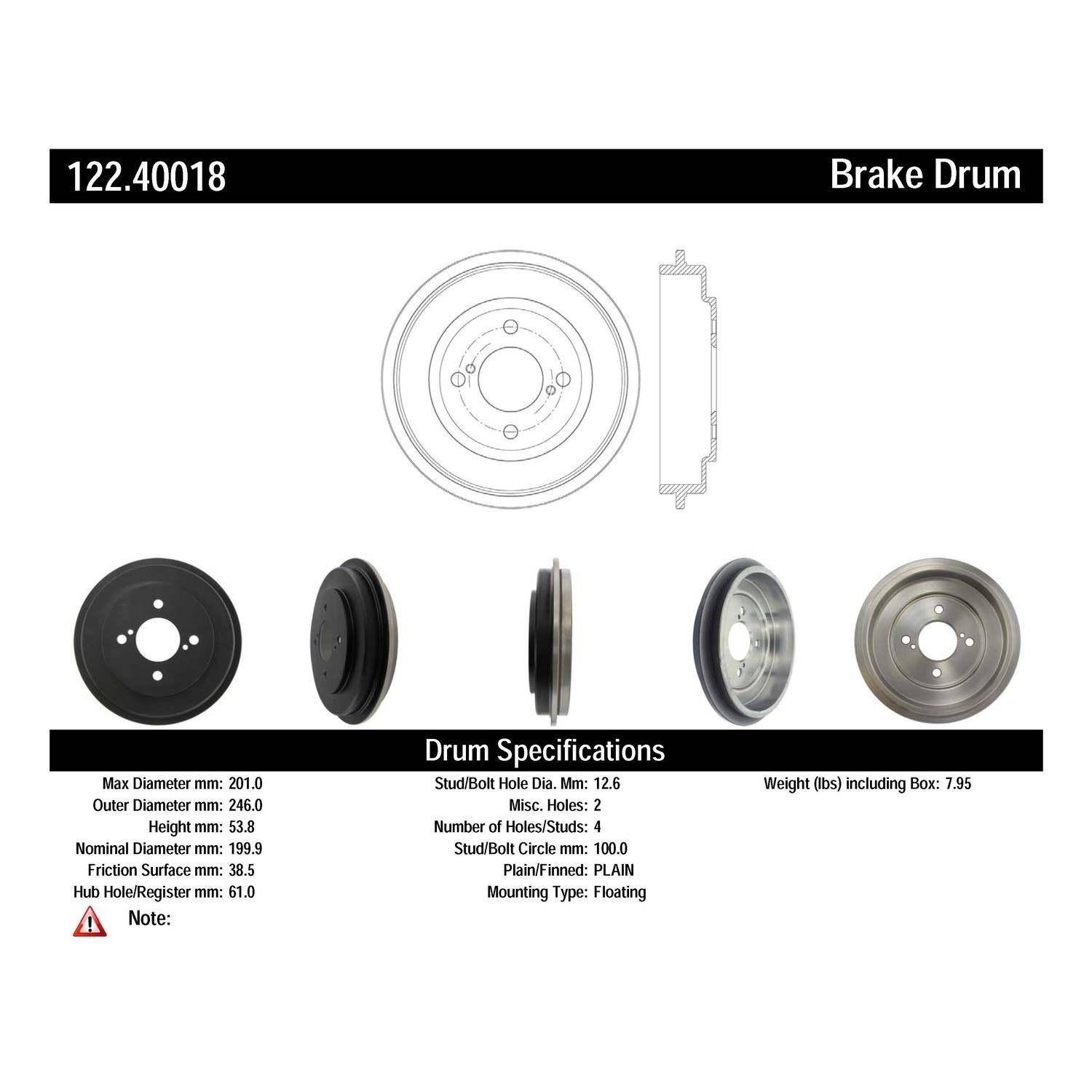 centric parts premium brake drum  frsport 122.40018