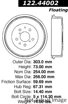 Centric Parts Premium Brake Drum  top view frsport 122.44002