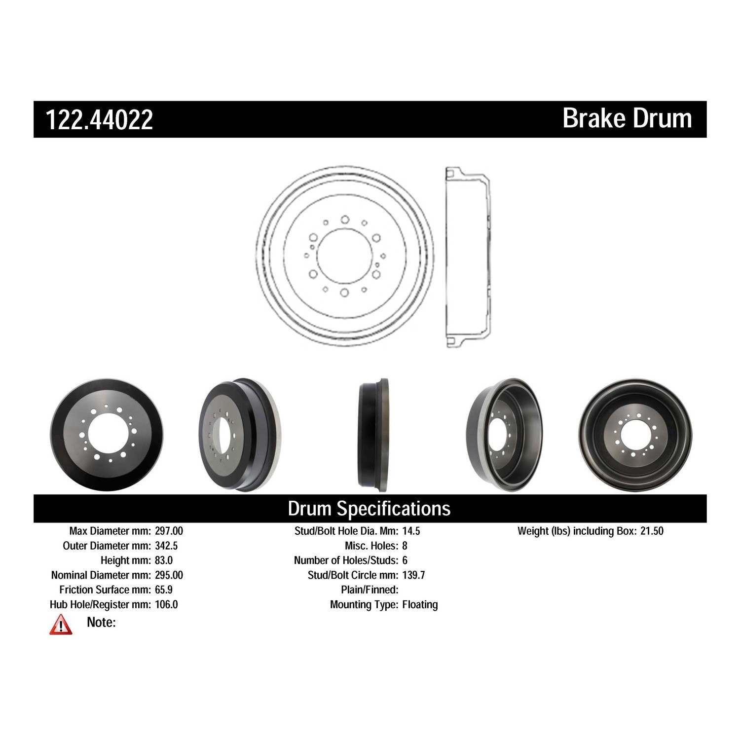 centric parts premium brake drum  frsport 122.44022