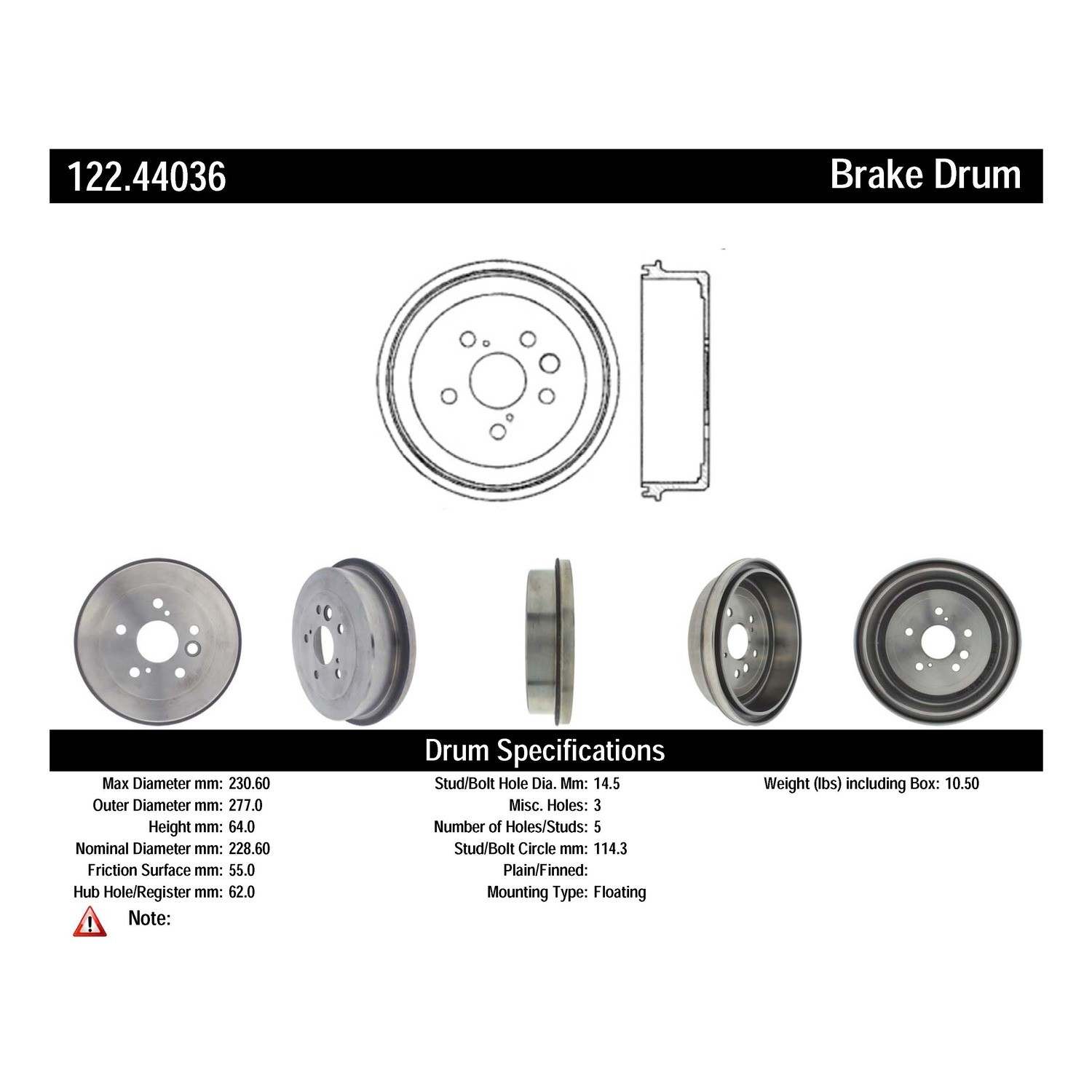 centric parts premium brake drum  frsport 122.44036