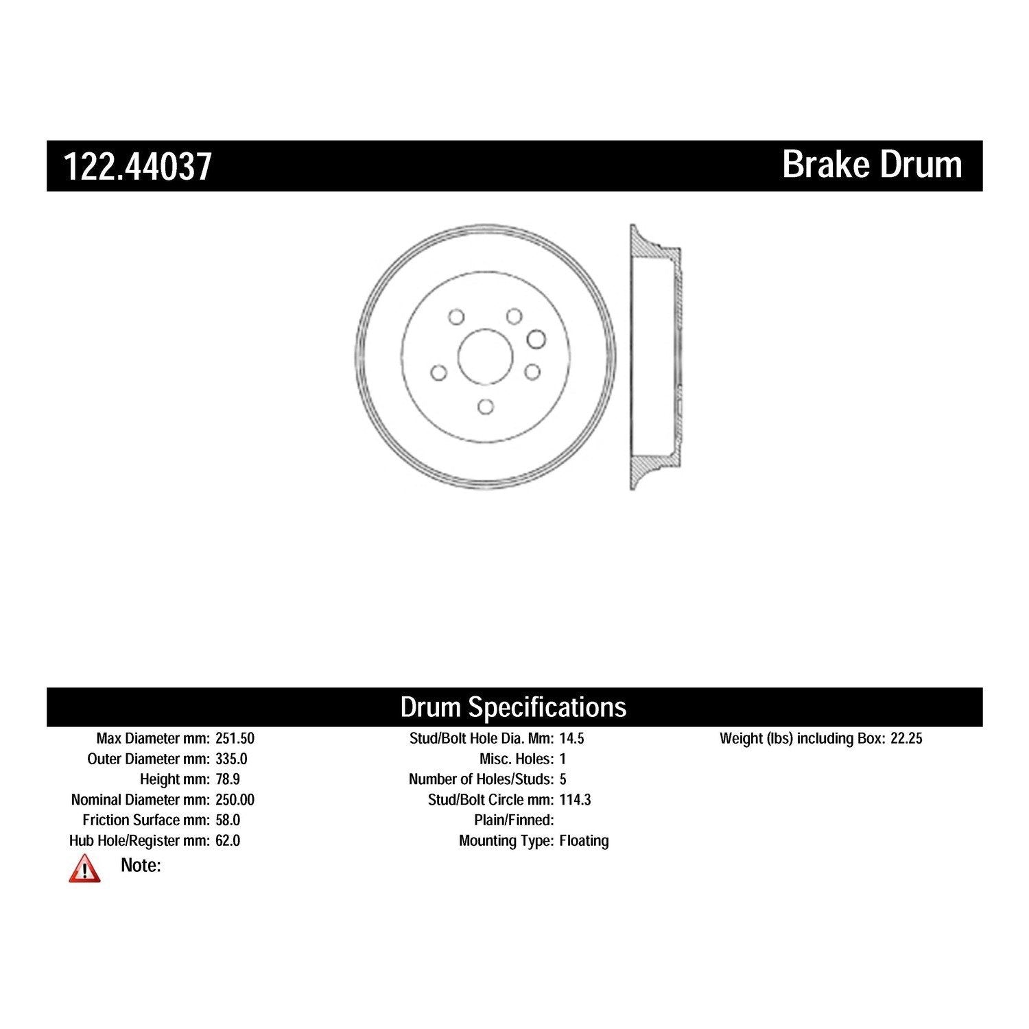 centric parts premium brake drum  frsport 122.44037