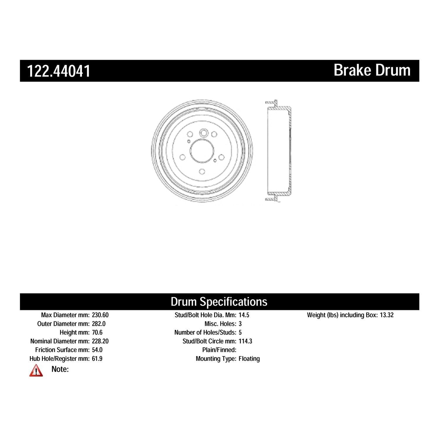 centric parts premium brake drum  frsport 122.44041