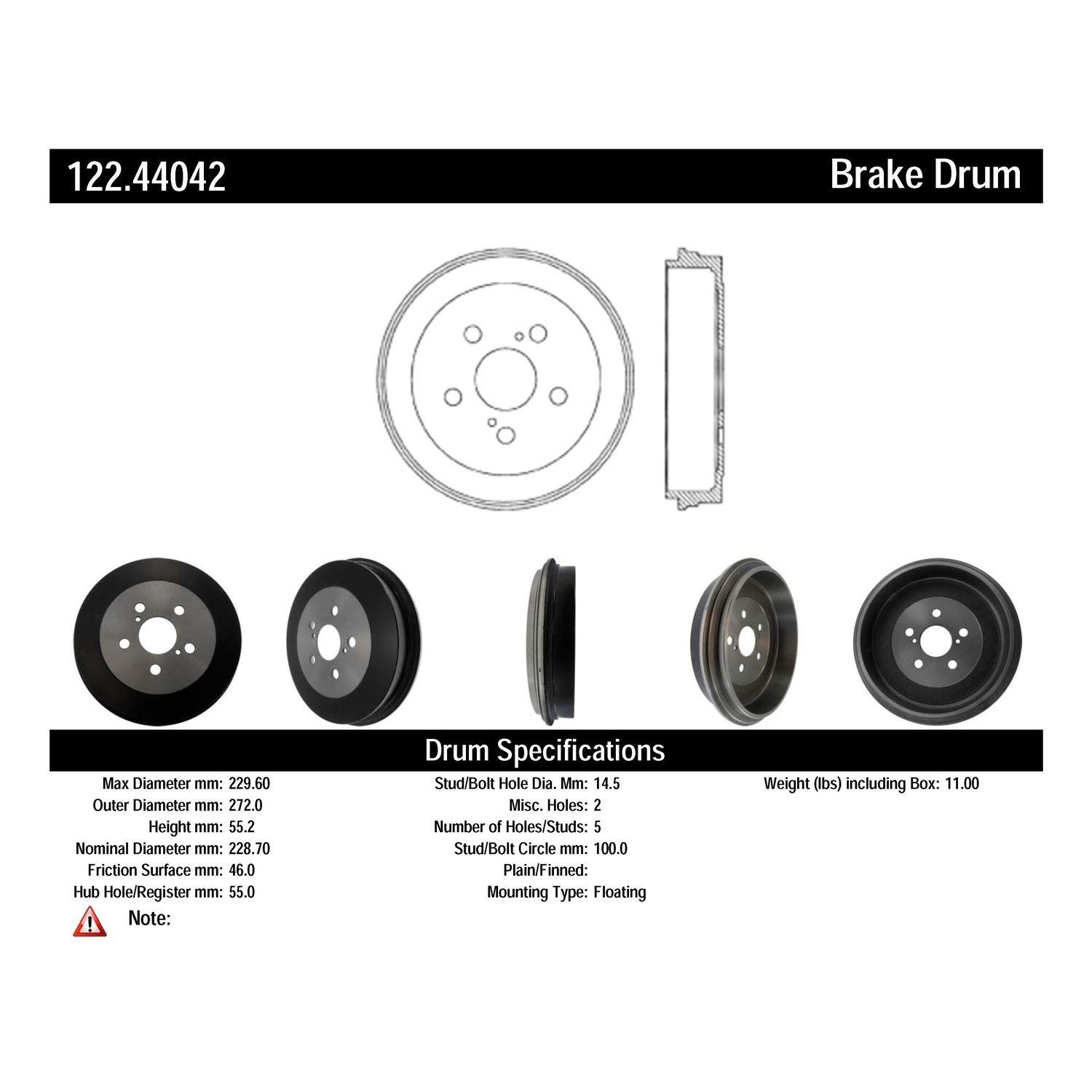 centric parts premium brake drum  frsport 122.44042