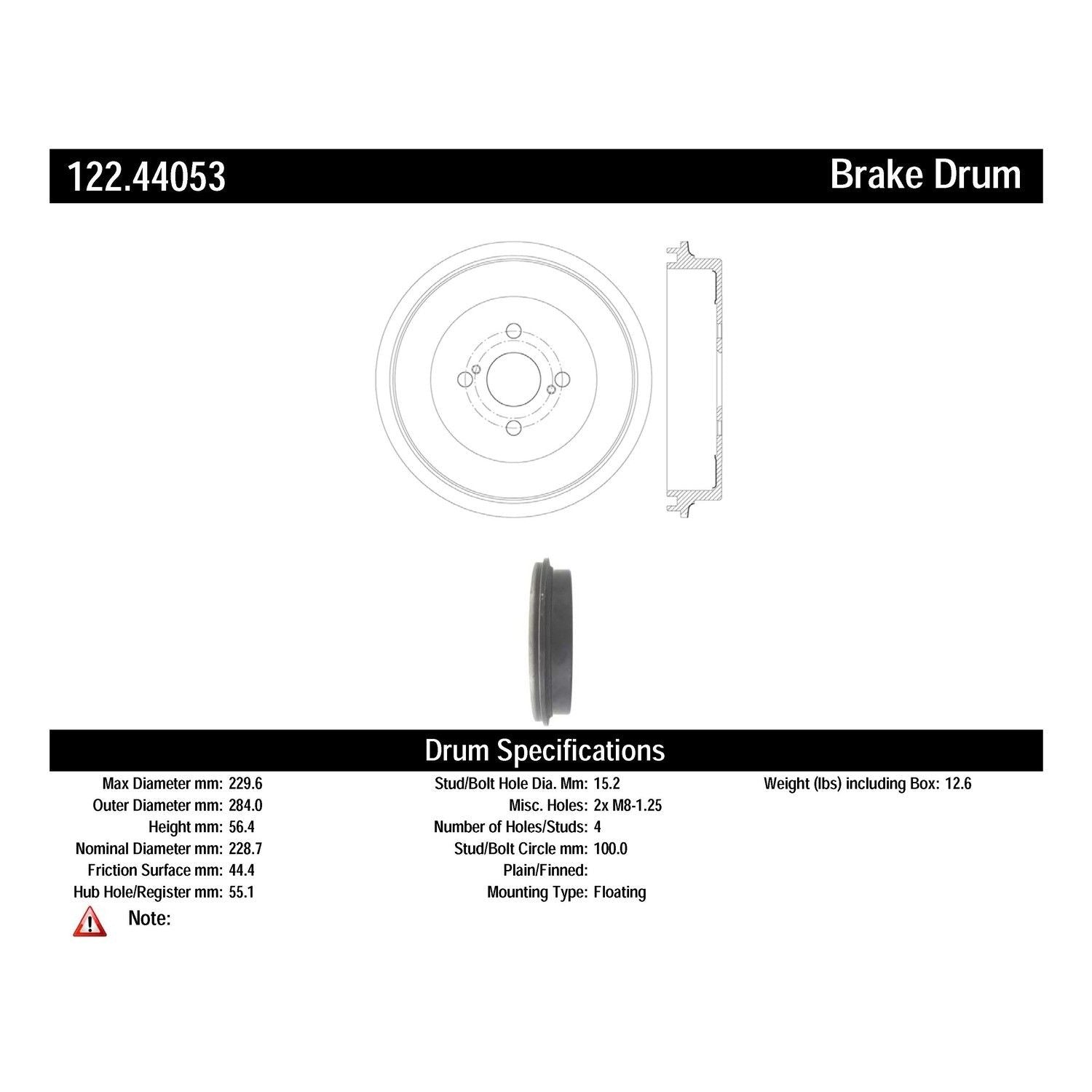 centric parts premium brake drum  frsport 122.44053