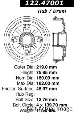 Centric Parts Premium Brake Drum  top view frsport 122.47001