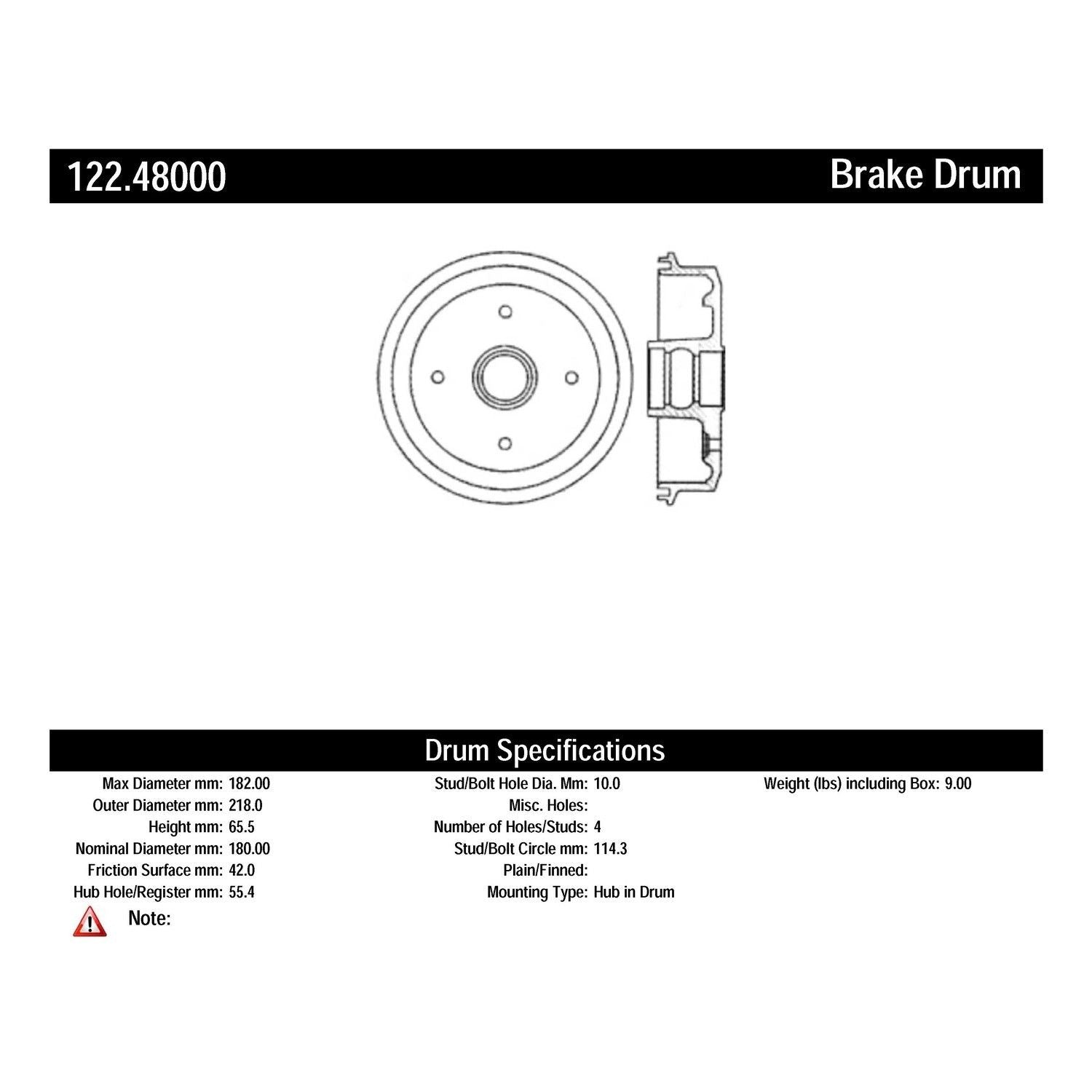 centric parts premium brake drum  frsport 122.48000