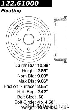 Centric Parts Brake Drum  top view frsport 122.61000