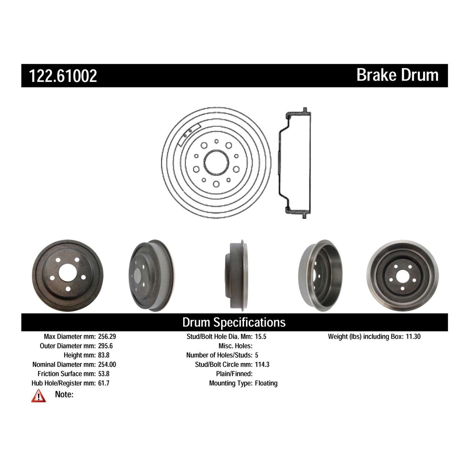 centric parts premium brake drum  frsport 122.61002