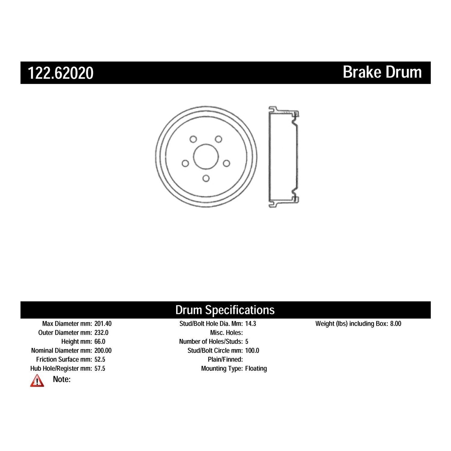 centric parts premium brake drum  frsport 122.62020