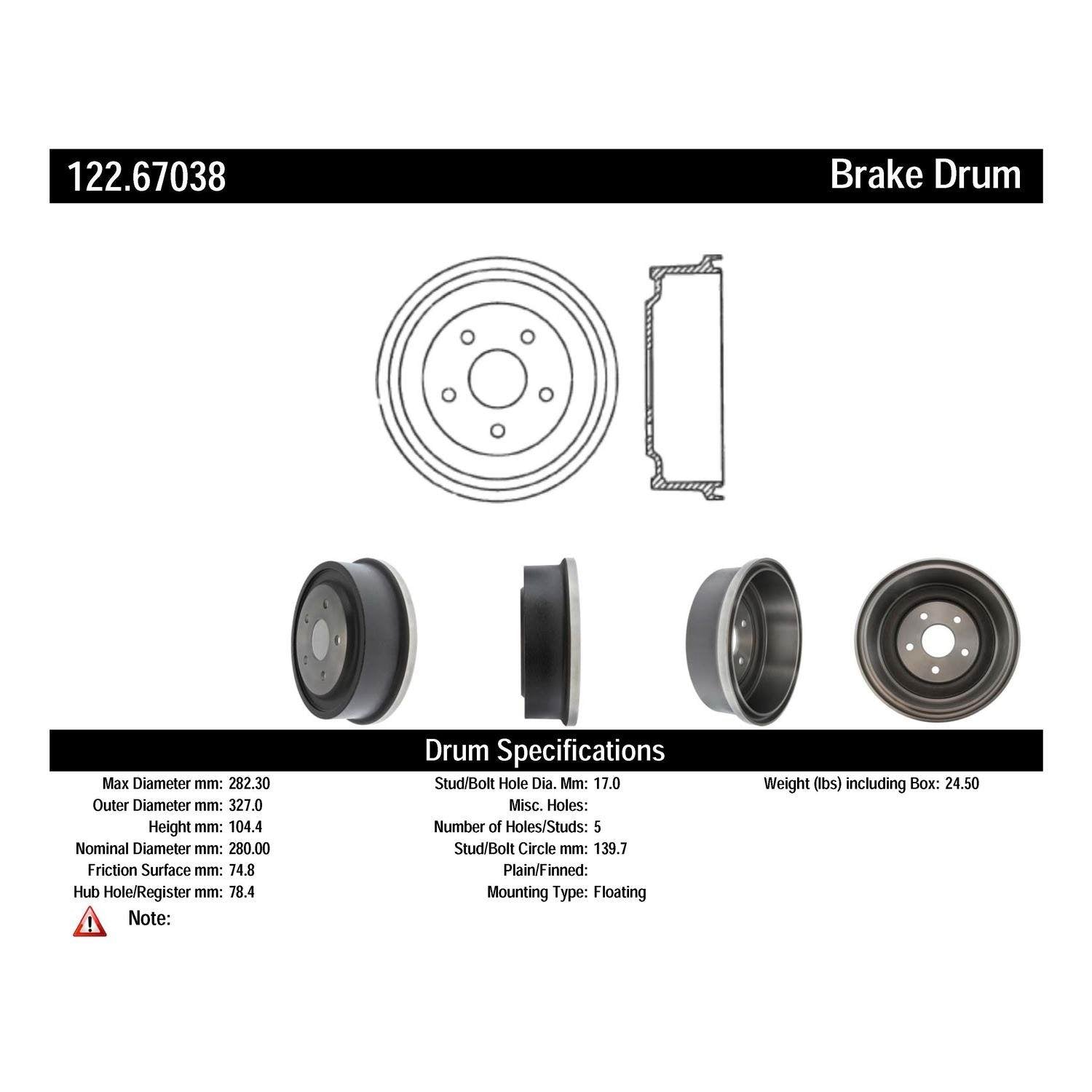 centric parts premium brake drum  frsport 122.67038