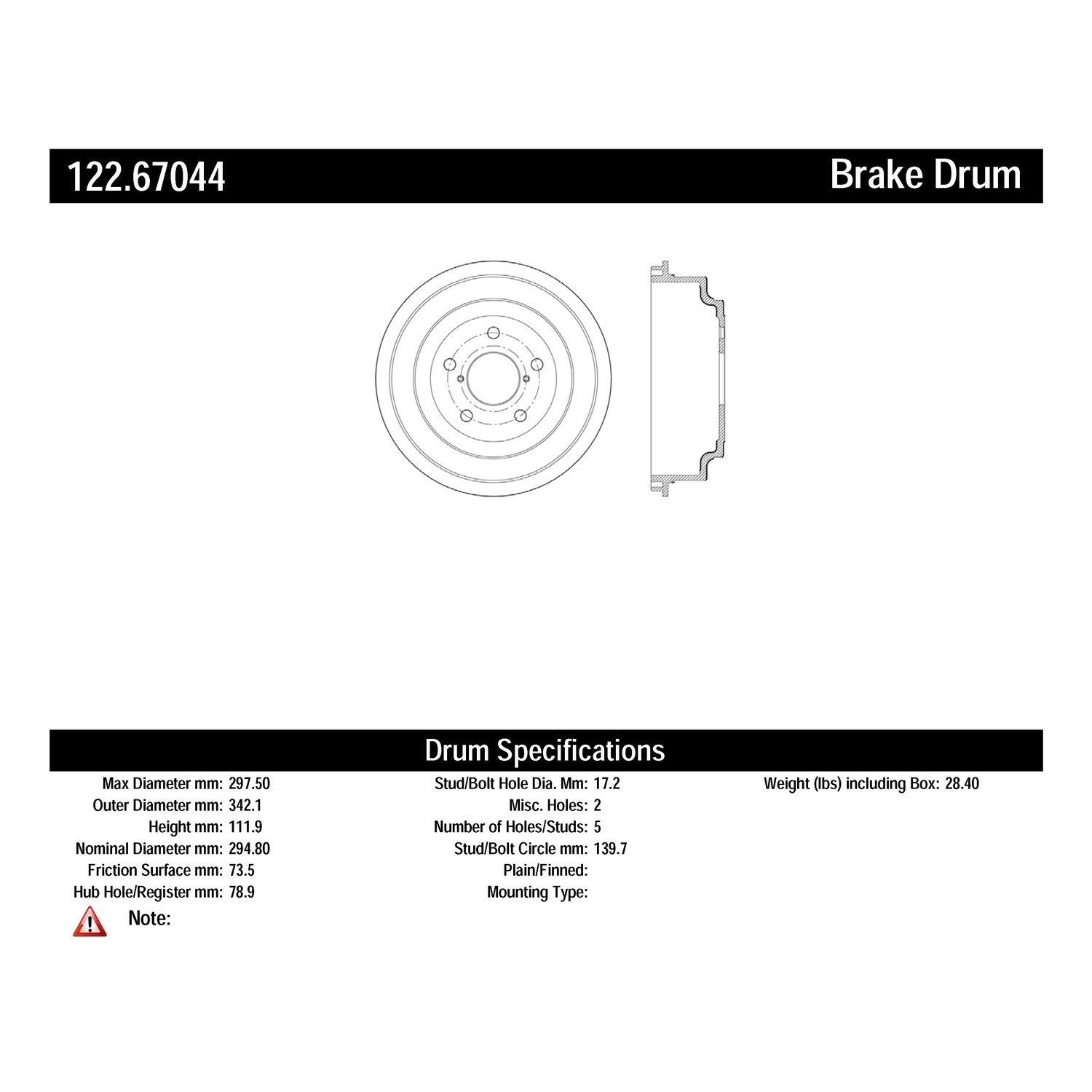 centric parts premium brake drum  frsport 122.67044