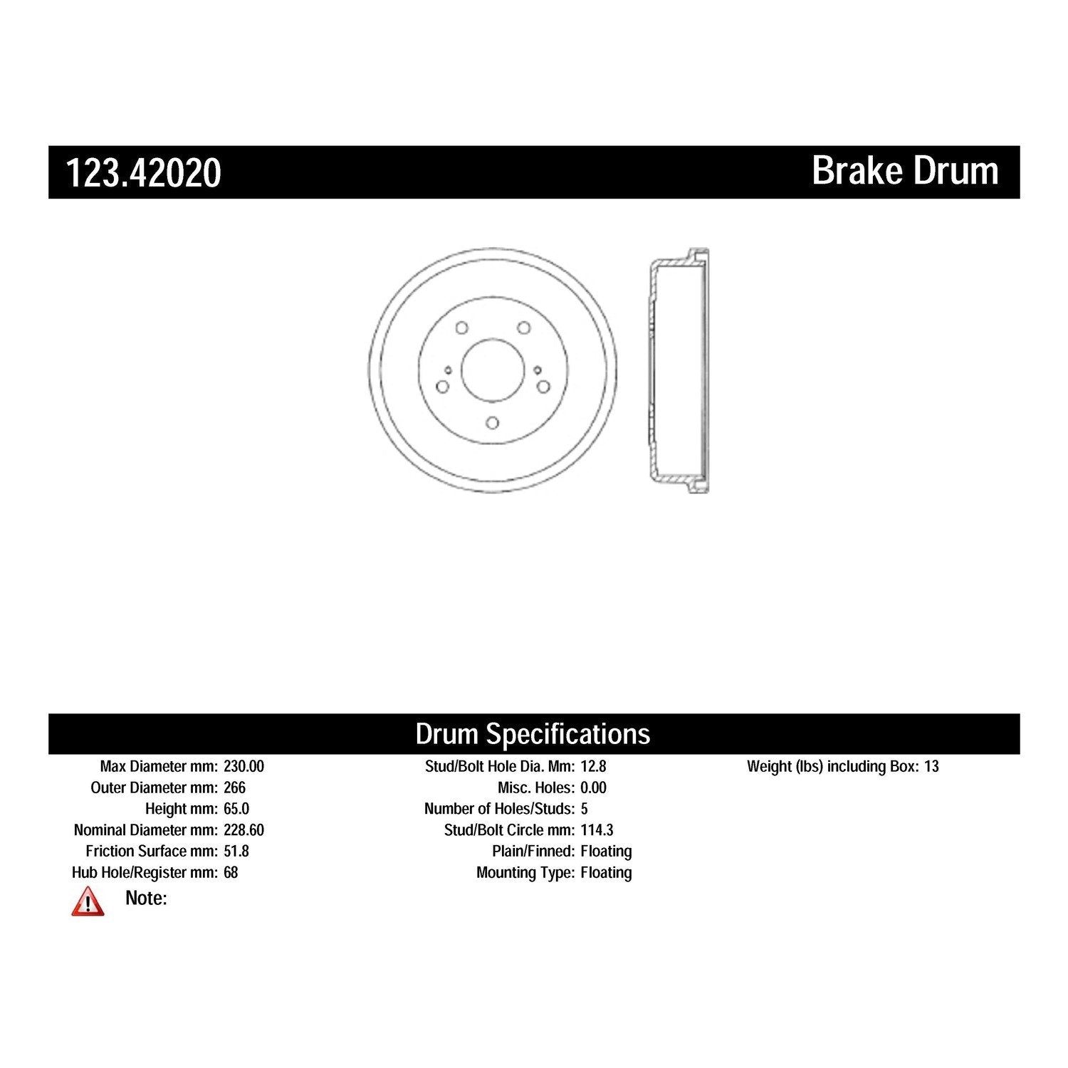 c-tek standard brake drum  frsport 123.42020