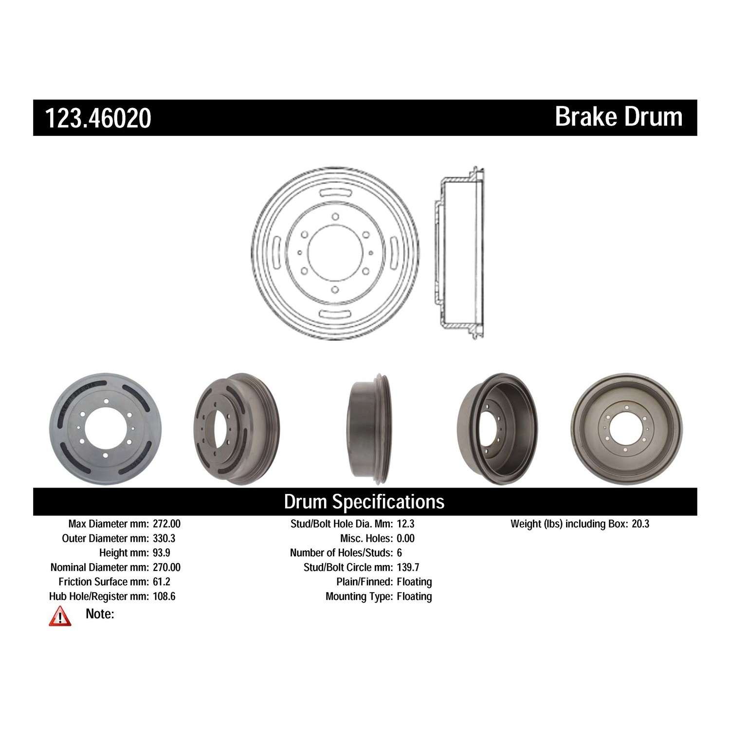 c-tek standard brake drum  frsport 123.46020