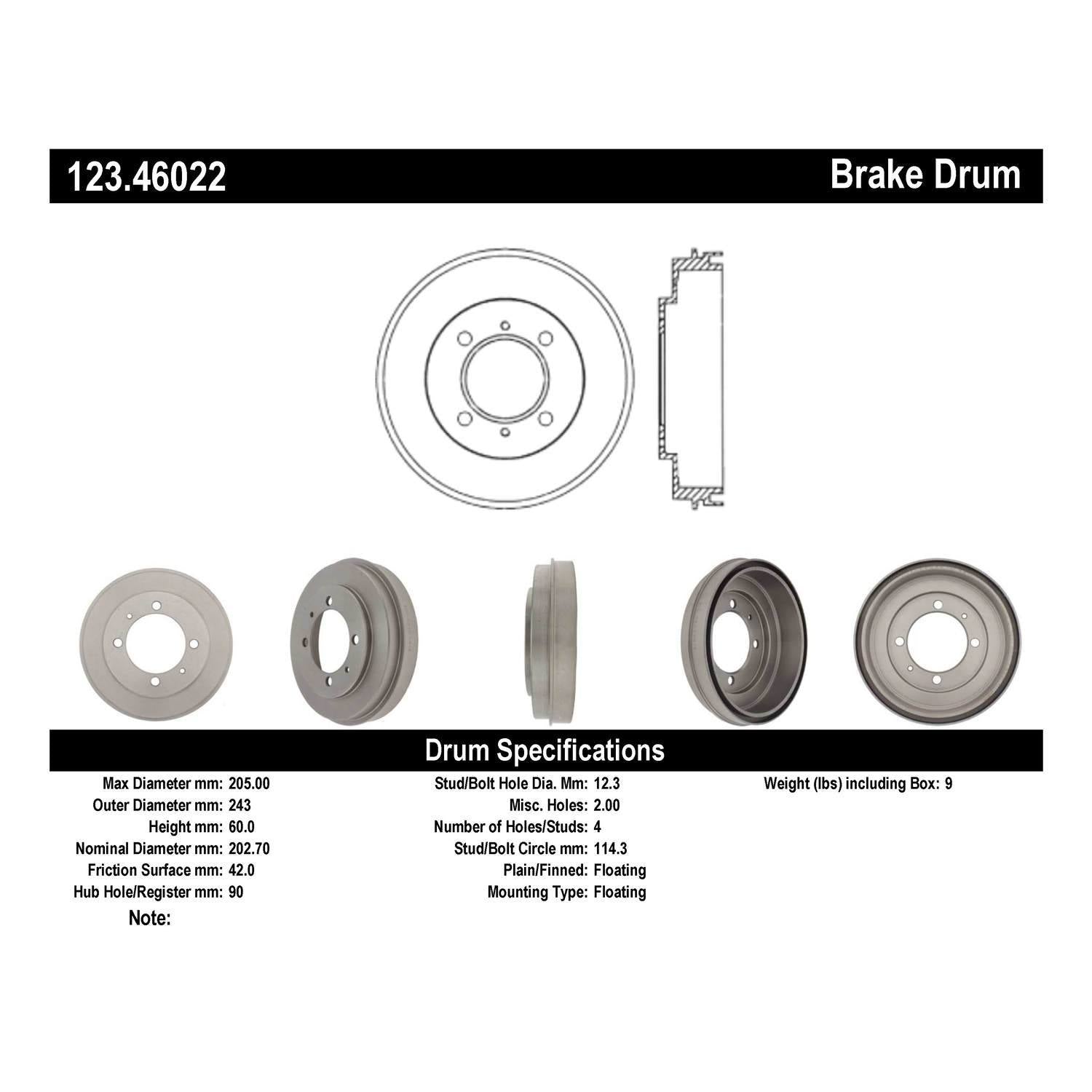 c-tek standard brake drum  frsport 123.46022