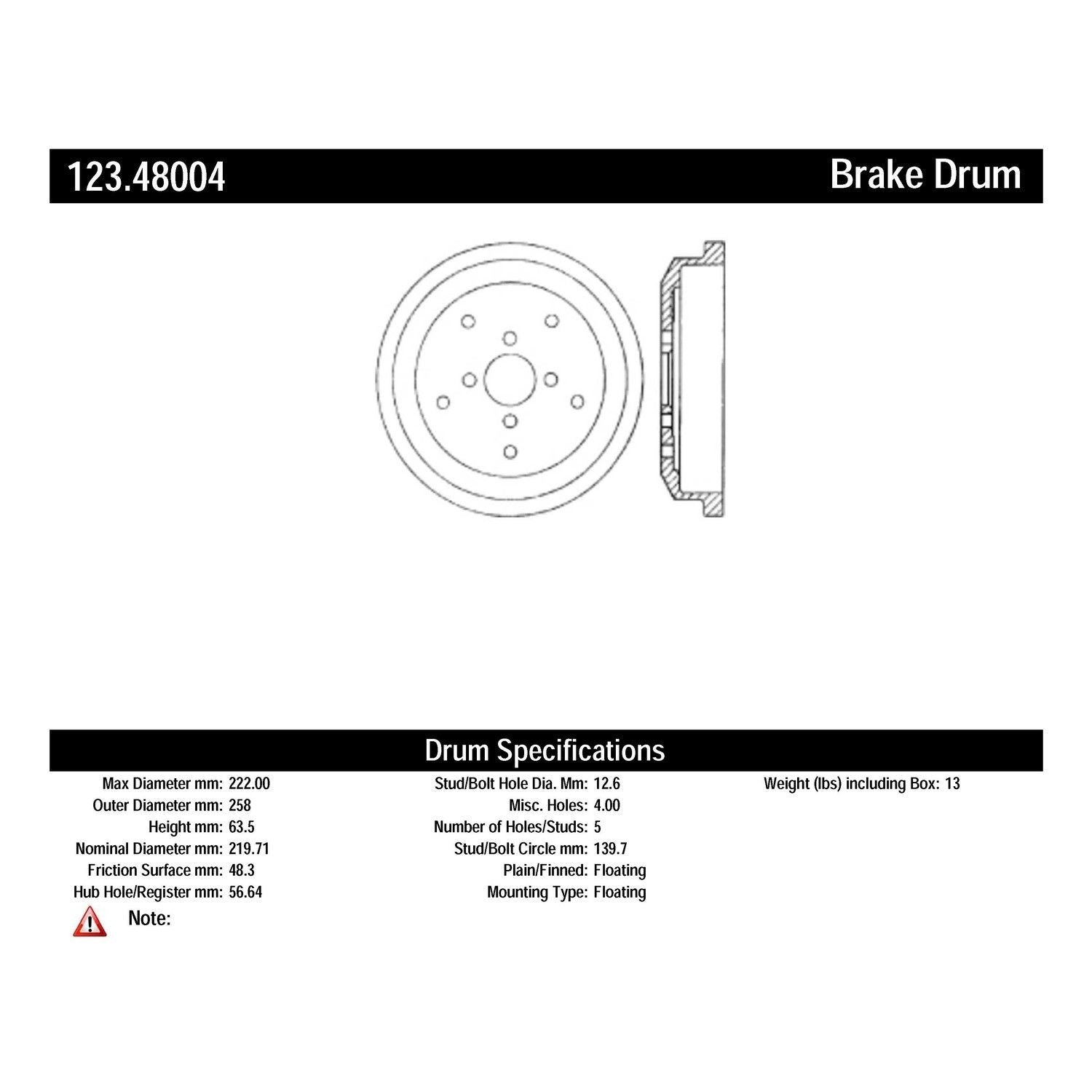 c-tek standard brake drum  frsport 123.48004