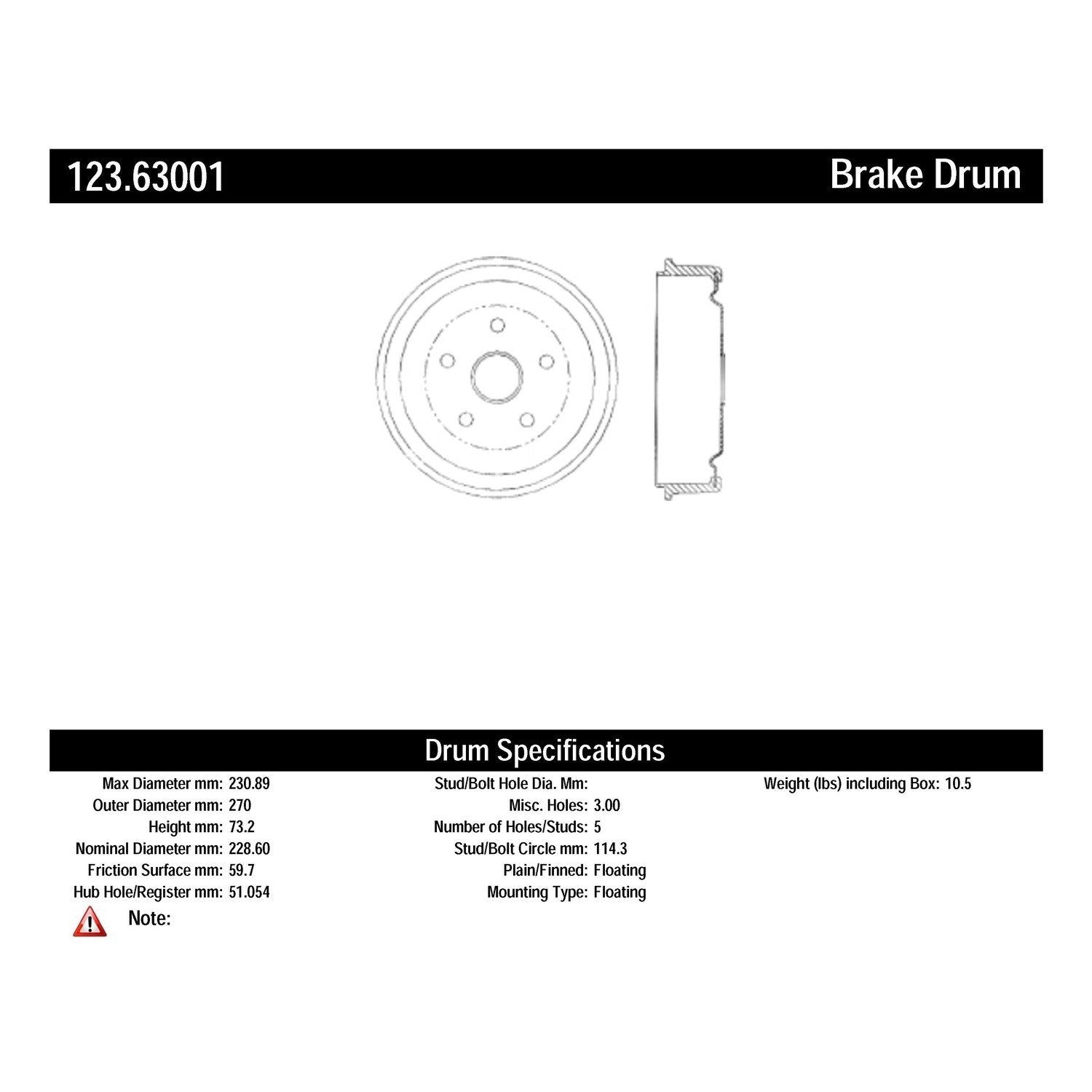 c-tek standard brake drum  frsport 123.63001