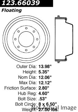 Stoptech Centric 64-70 Chevrolet C20 Pickup C-Tek Standard Rear Brake Drum 123.66039