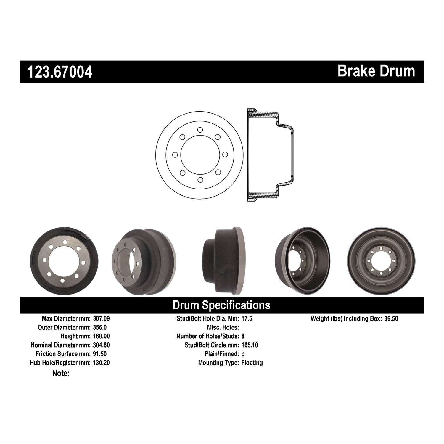 c-tek standard brake drum  frsport 123.67004