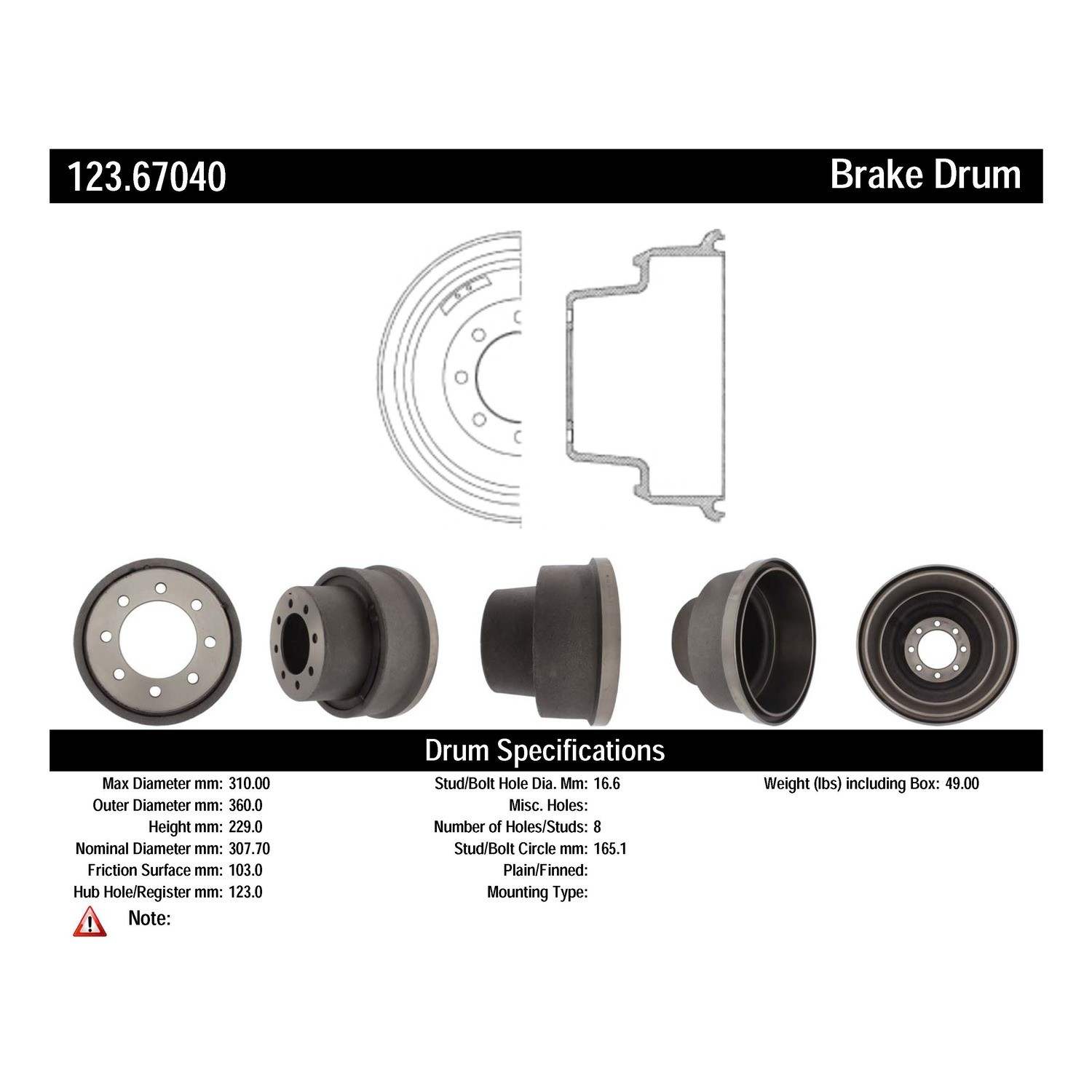 c-tek standard brake drum  frsport 123.67040