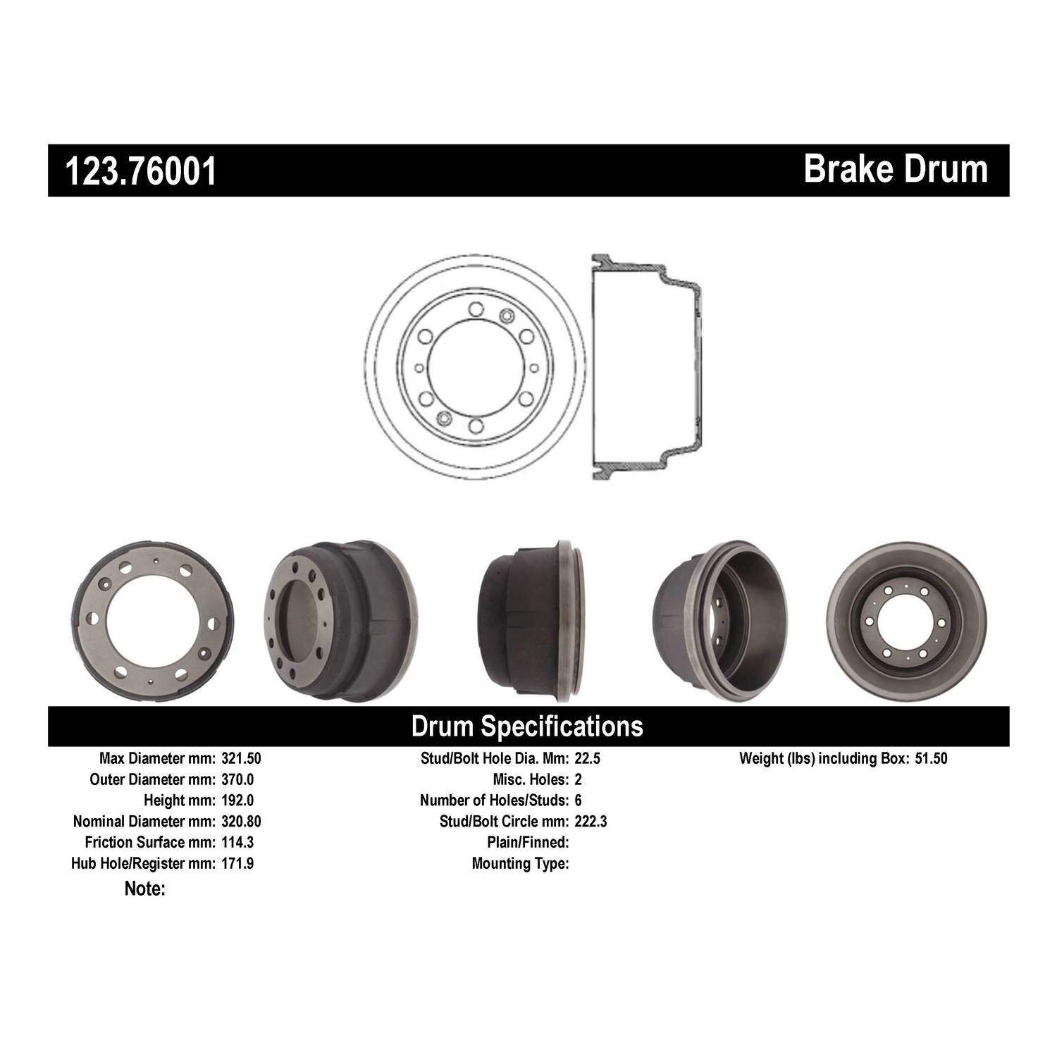 c-tek standard brake drum  frsport 123.76001